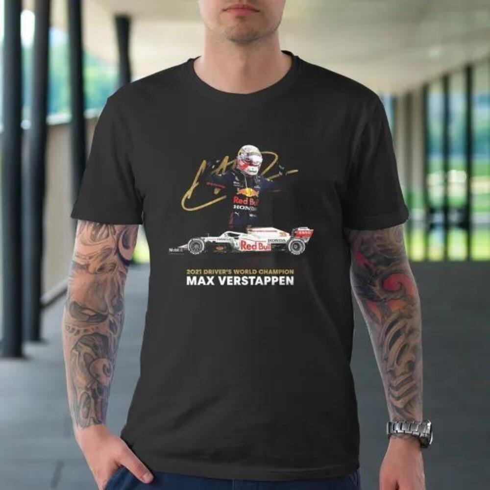 Formula 1 Drivers World Champion Max Verstappen With Signatures T Shirt